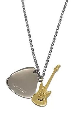 Ambush style Silver & Gold Guitar Pick Pendant Necklace 63cm